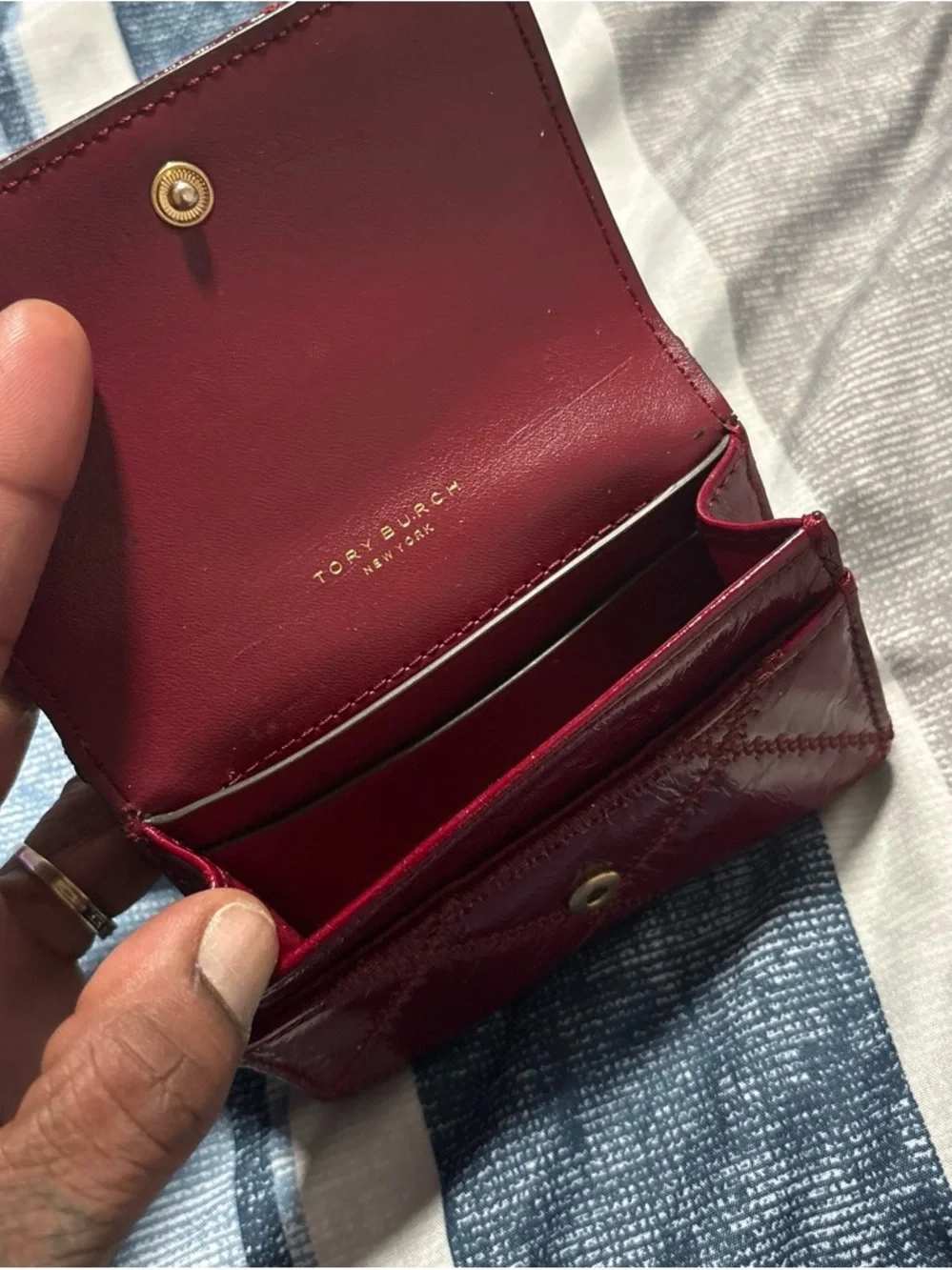 Tory Burch Quilted Small Card Wallet in Deep Burgundy